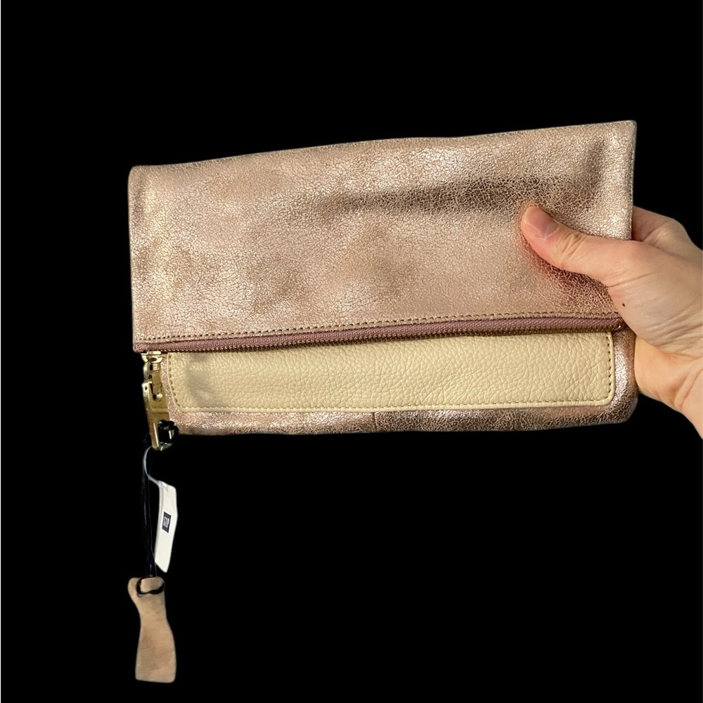 GAP genuine leather foldable clutch rose gold and cream NWT